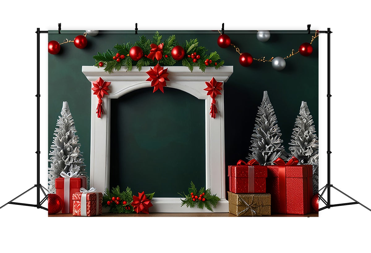 Toile de fond Manteau de cheminée rouge avec cadeaux de Noël BRP8-296