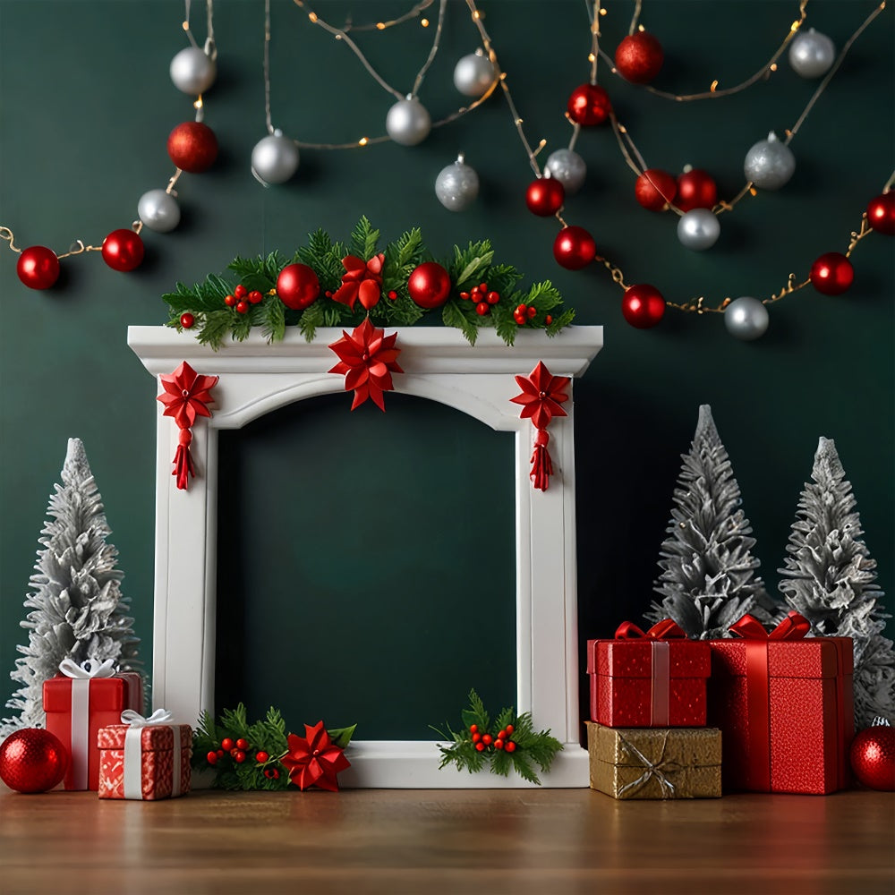 Toile de fond Manteau de cheminée rouge avec cadeaux de Noël BRP8-296