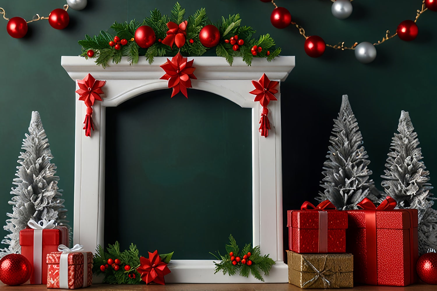 Toile de fond Manteau de cheminée rouge avec cadeaux de Noël BRP8-296