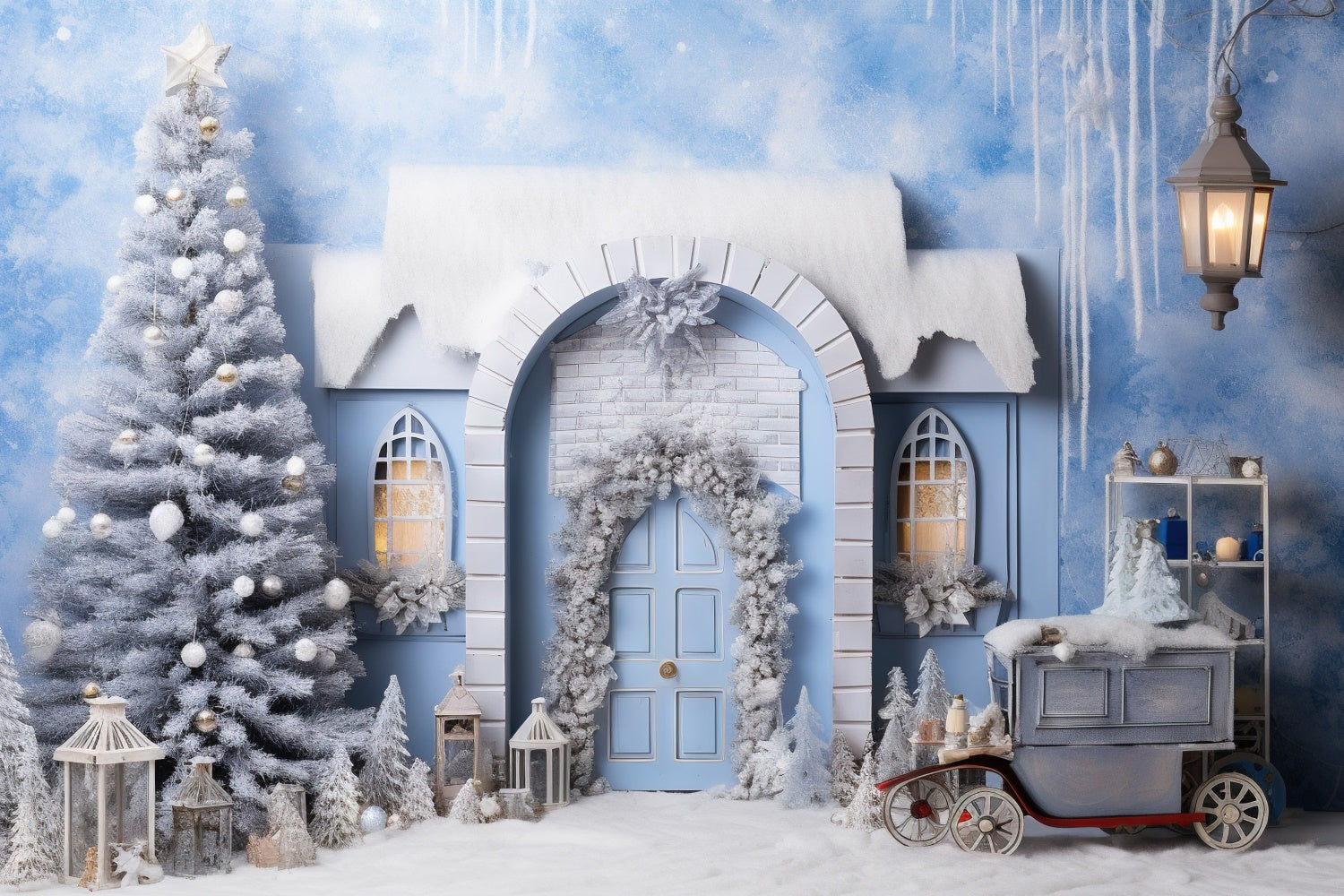 Toile de fond Cottage de vacances enneigé pour Noël BRP8-297
