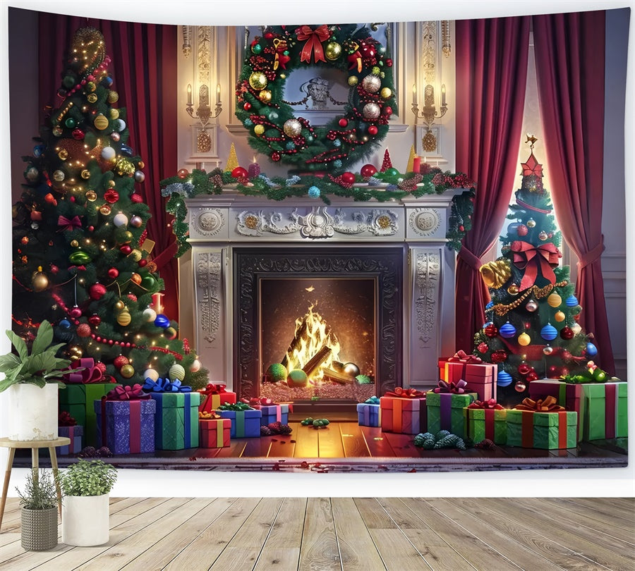 Toile de fond de Foyer avec Cadeaux de Noël BRP8-30