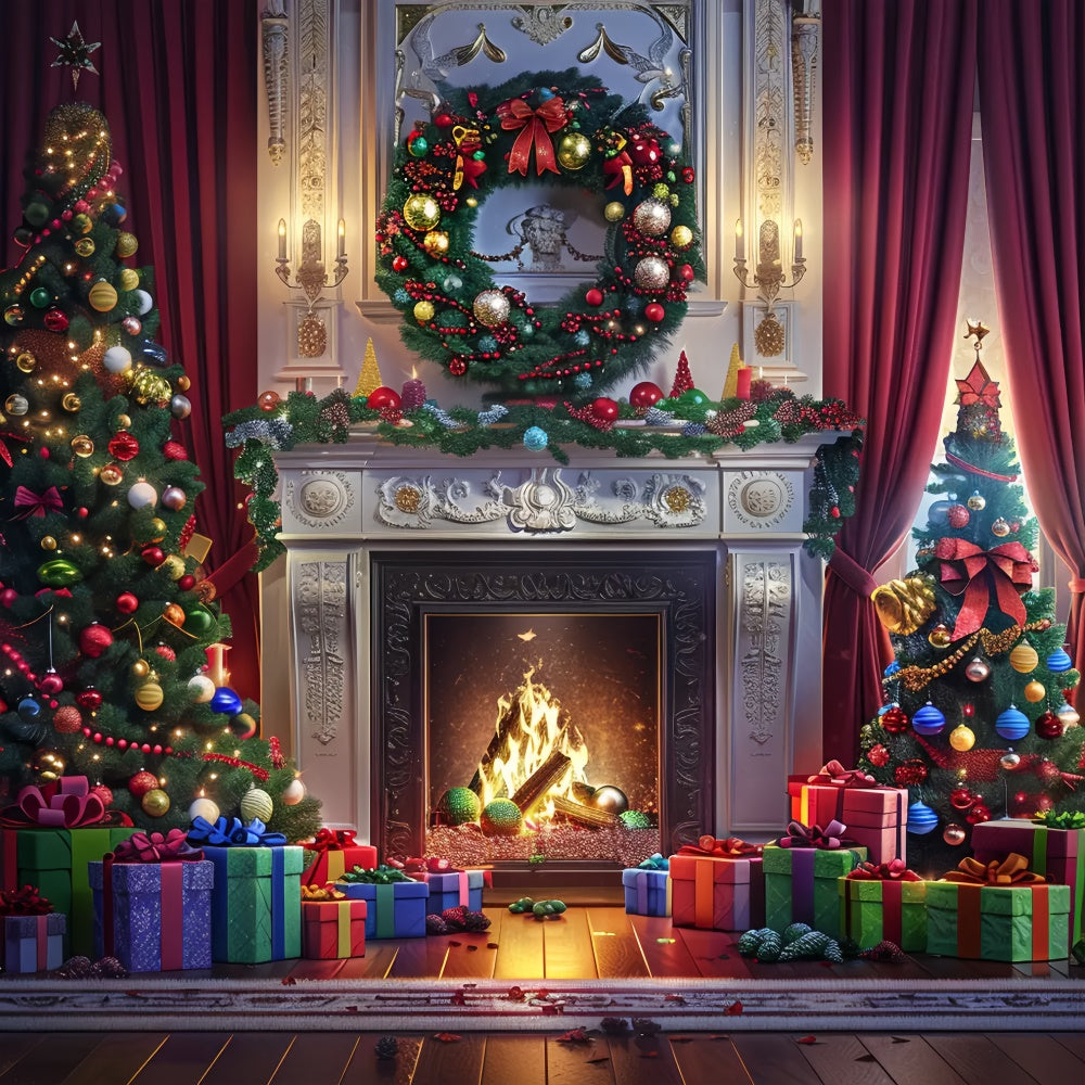 Toile de fond de Foyer avec Cadeaux de Noël BRP8-30