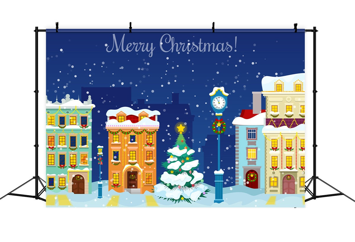 Toile de fond Paysage urbain enneigé joyeux Noël BRP8-302