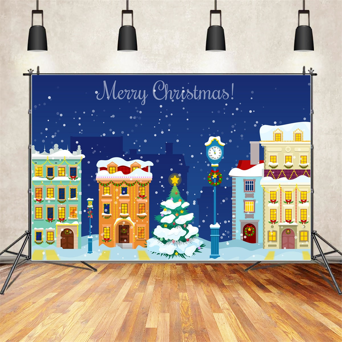 Toile de fond Paysage urbain enneigé joyeux Noël BRP8-302