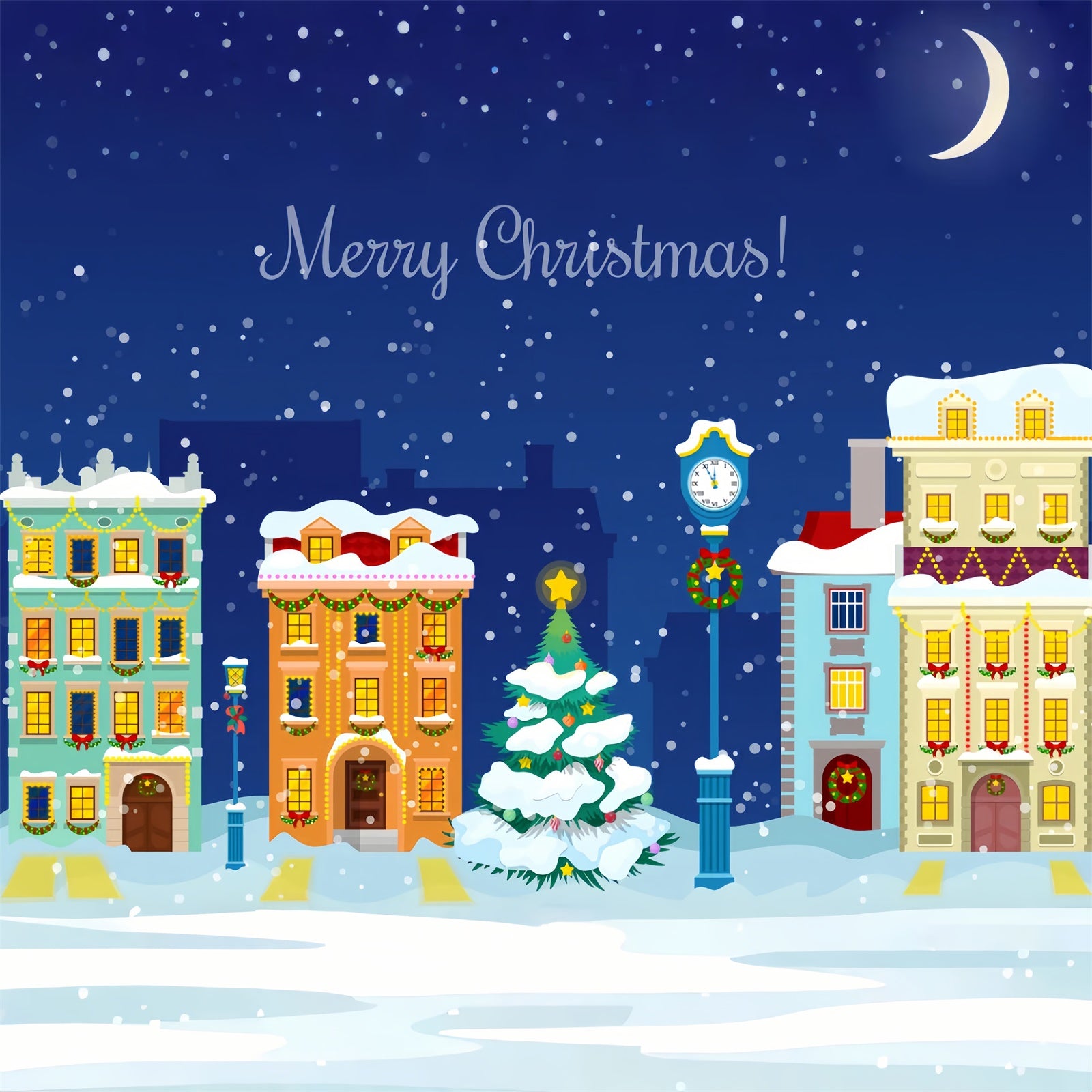 Toile de fond Paysage urbain enneigé joyeux Noël BRP8-302