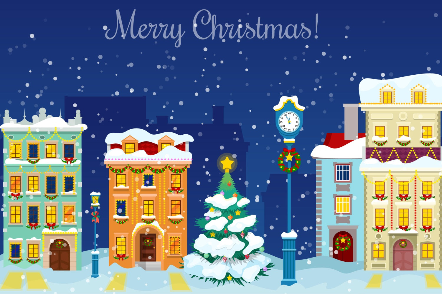 Toile de fond Paysage urbain enneigé joyeux Noël BRP8-302