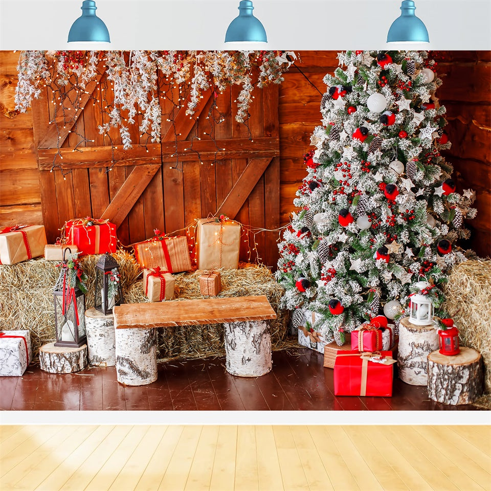 Toile de fond Ballots de paille festifs avec cadeaux de Noël BRP8-308
