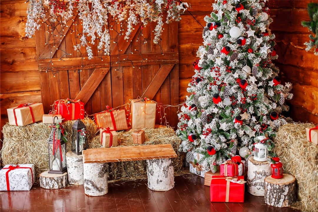 Toile de fond Ballots de paille festifs avec cadeaux de Noël BRP8-308