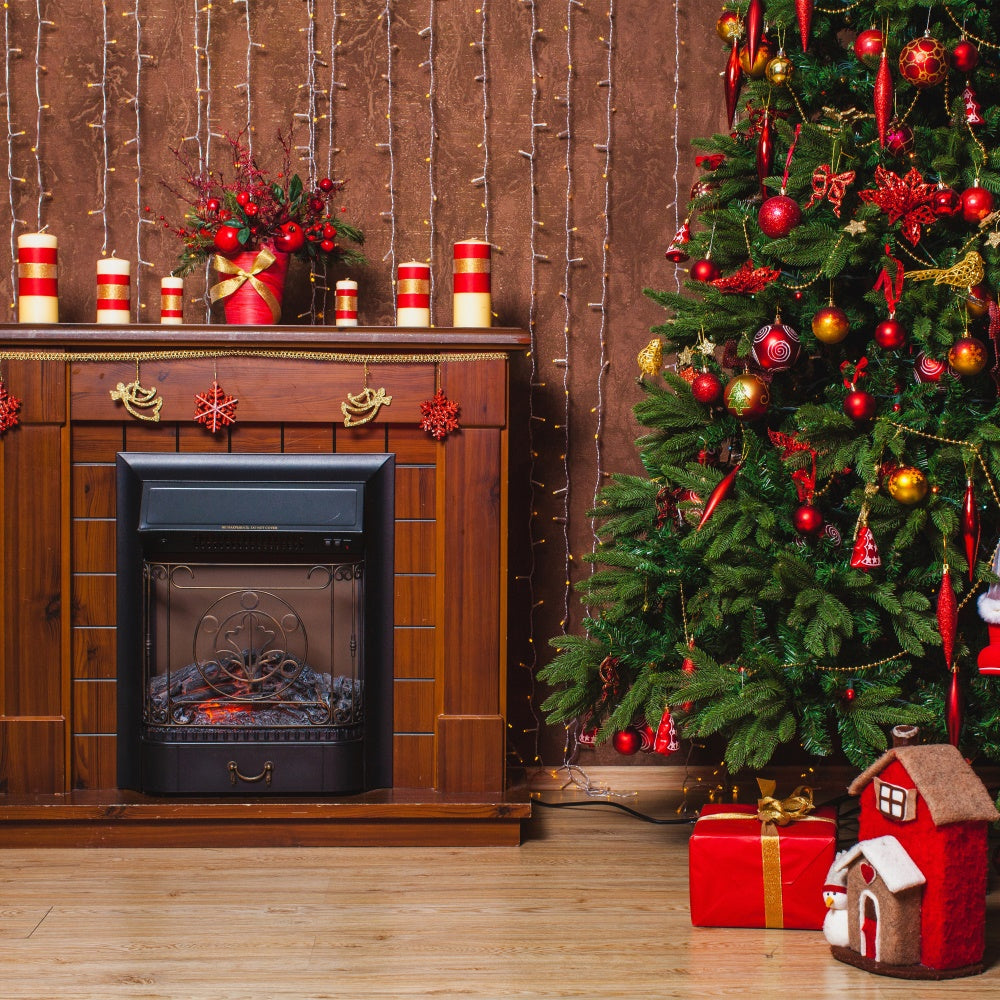 Toile de fond Sapin de Noël traditionnel près de la cheminée BRP8-309