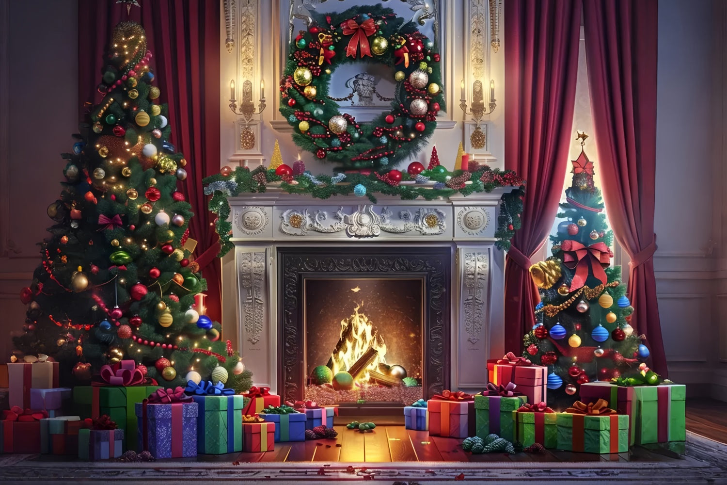 Toile de fond de Foyer avec Cadeaux de Noël BRP8-30