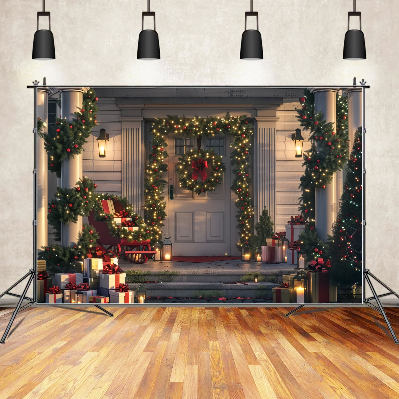 Toile de fond de Porche Confortable des Fêtes de Noël BRP8-31