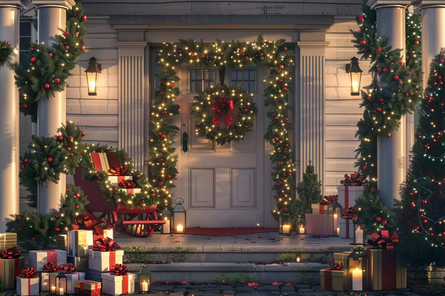 Toile de fond de Porche Confortable des Fêtes de Noël BRP8-31