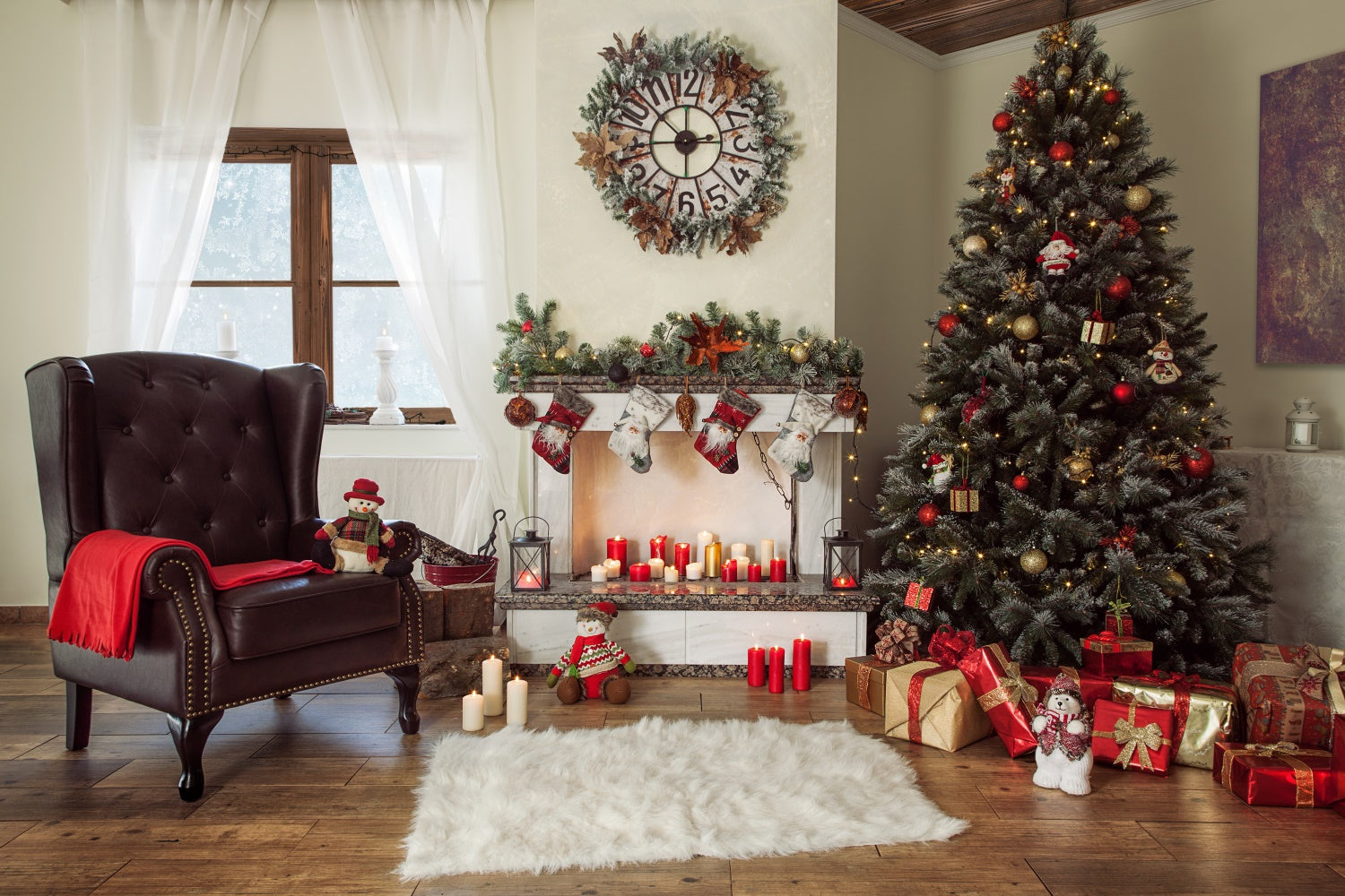 Toile de fond Sapin de Noël classique avec fauteuil douillet BRP8-310