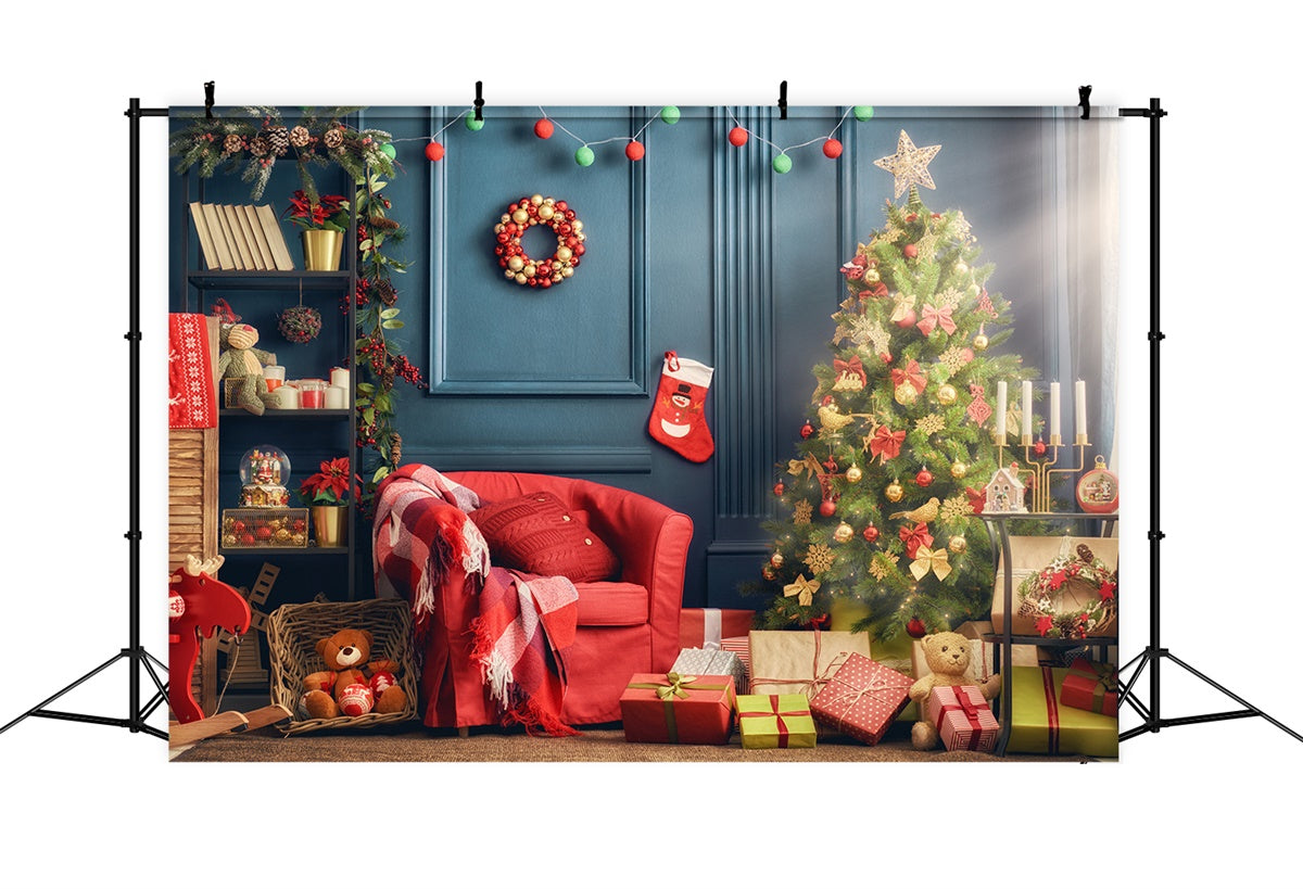 Toile de fond Canapé rouge festif avec sapin de Noël BRP8-313