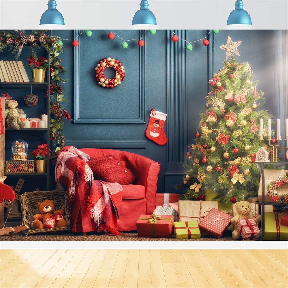 Toile de fond Canapé rouge festif avec sapin de Noël BRP8-313