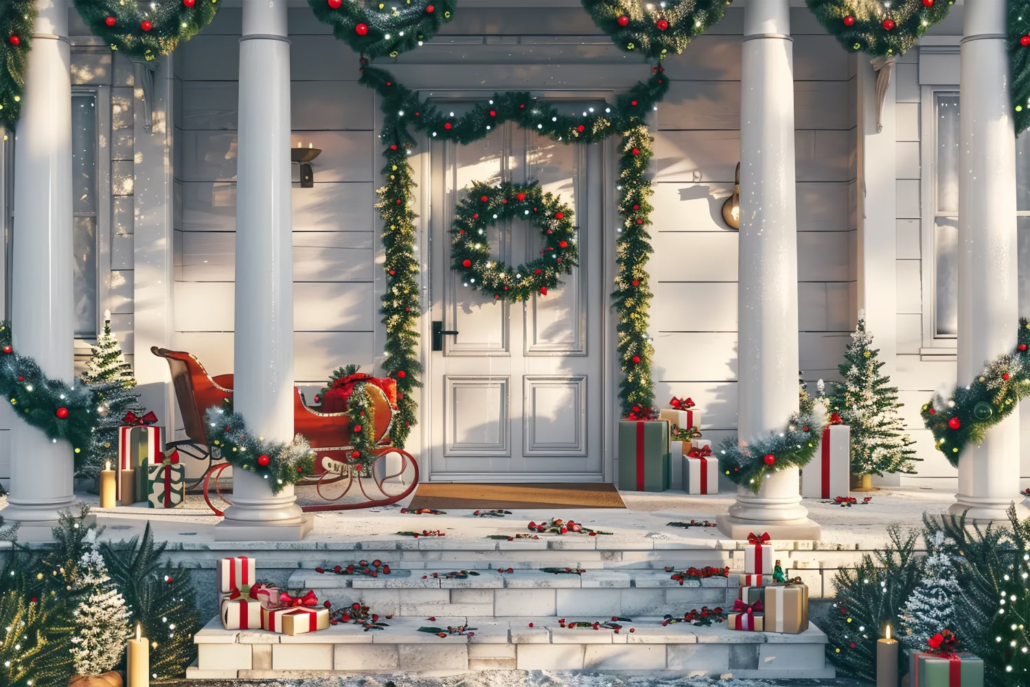 Toile de fond de Décor Classique de Porche de Noël BRP8-32