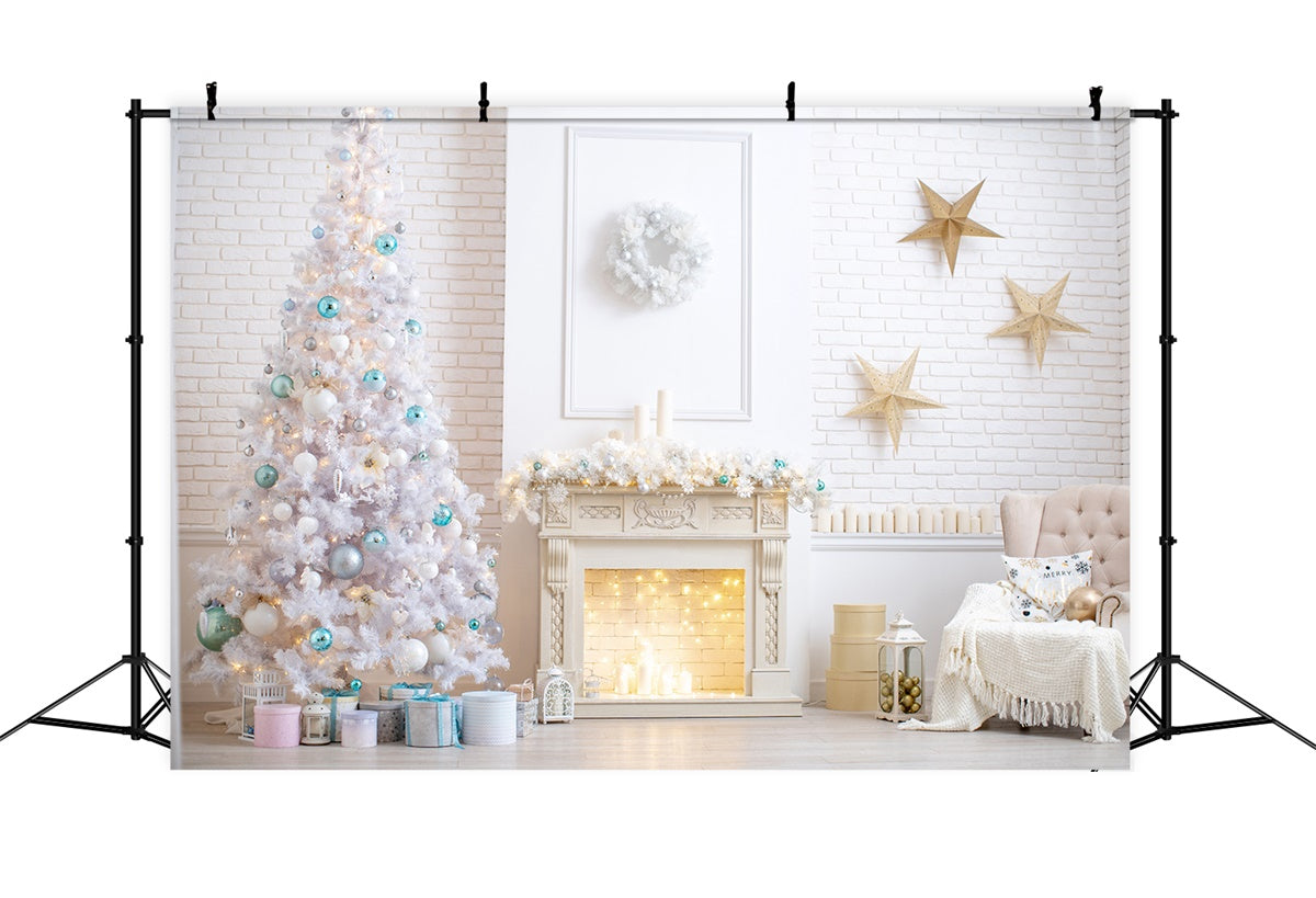 Toile de fond Salle blanche de Noël avec étoiles dorées BRP8-320