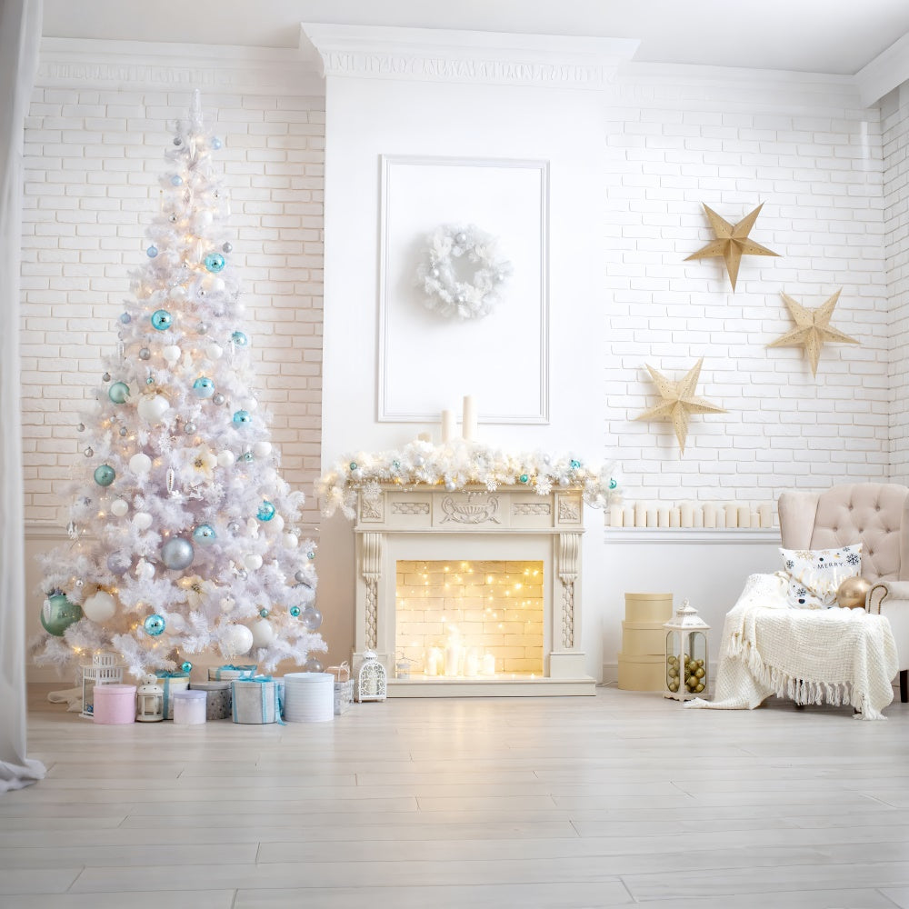 Toile de fond Salle blanche de Noël avec étoiles dorées BRP8-320
