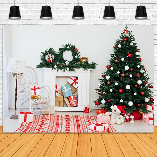 Toile de fond Salle de Noël avec sapin et chaise en osier blanc BRP8-323