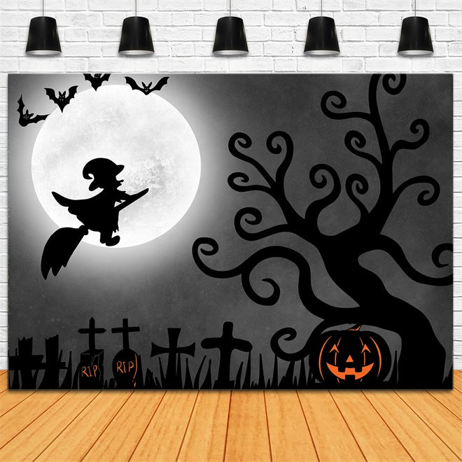 Toile de fond Sorcière volante Pleine lune d'Halloween BRP8-357