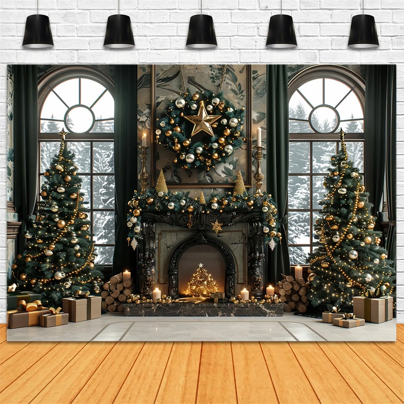 Toile de Fond Élégance Dorée de Cheminée de Noël BRP8-36