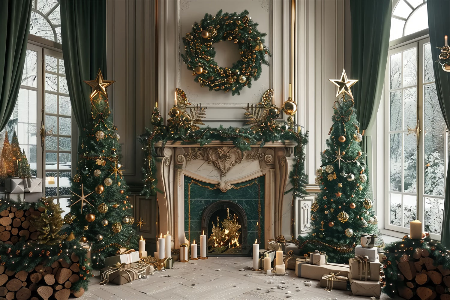 Toile de Fond Célébration Chaleureuse au Coin du Feu de Noël BRP8-37
