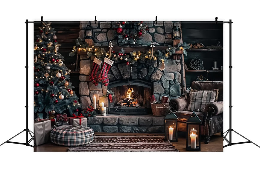 Toile de Fond Couronne de Noël et Bougies BRP8-38
