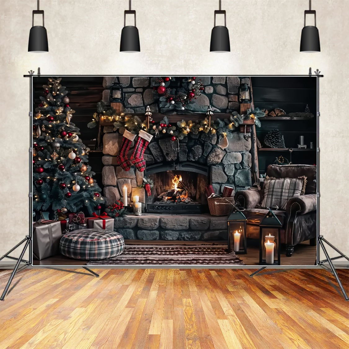Toile de Fond Couronne de Noël et Bougies BRP8-38