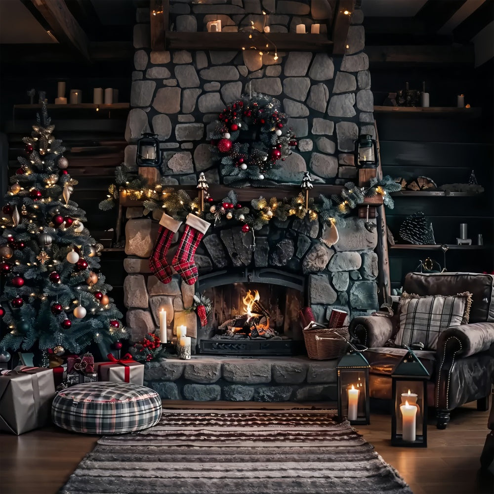 Toile de Fond Couronne de Noël et Bougies BRP8-38