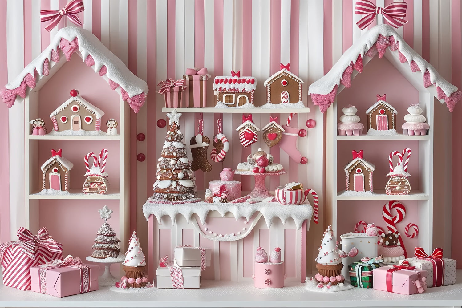 Toile de Fond Cottage en Pain d'Épices Rose de Noël BRP8-41