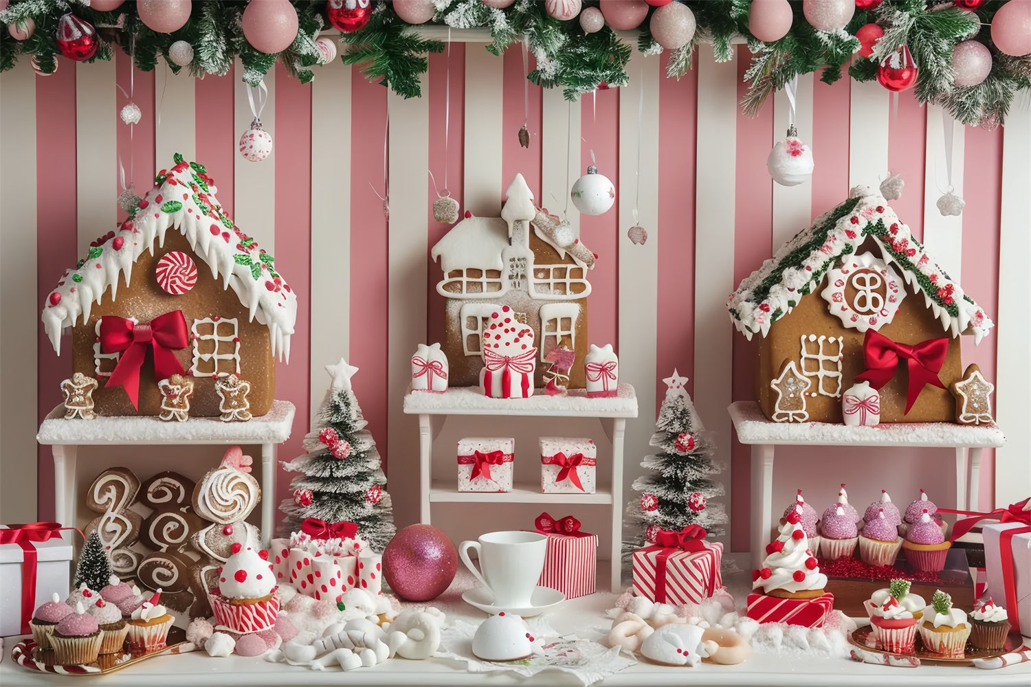 Toile de Fond Pays des Merveilles en Bonbons Roses de Noël BRP8-42