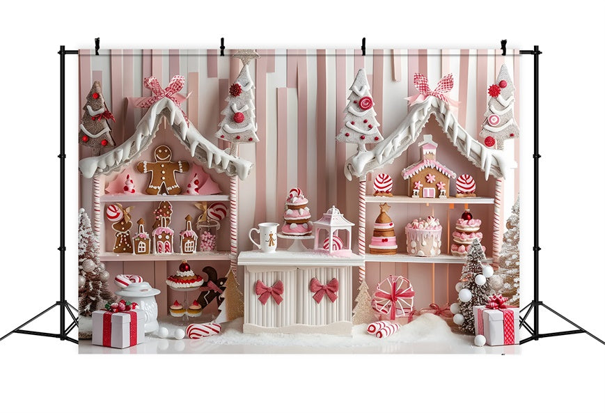 Toile de Fond Vitrine en Pain d'Épices Rose de Noël BRP8-43