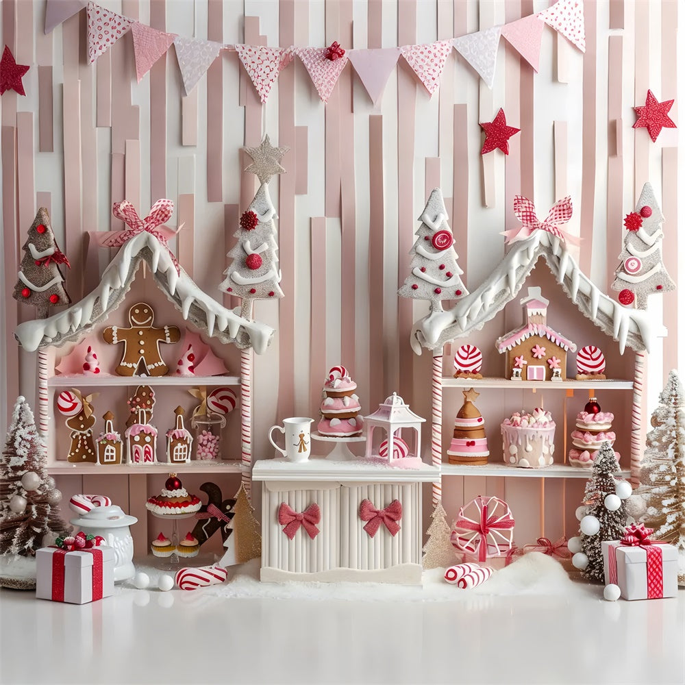Toile de Fond Vitrine en Pain d'Épices Rose de Noël BRP8-43