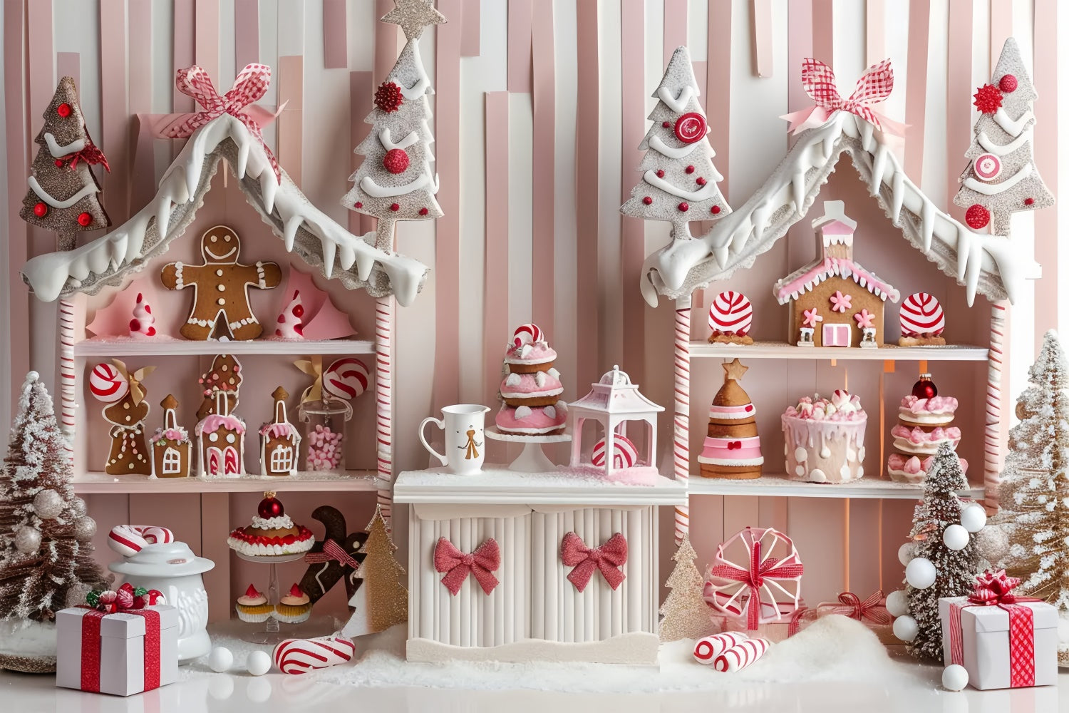Toile de Fond Vitrine en Pain d'Épices Rose de Noël BRP8-43