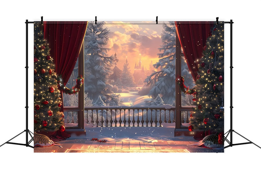 Toile de Fond Château de Noël au Coucher du Soleil Hivernal BRP8-46