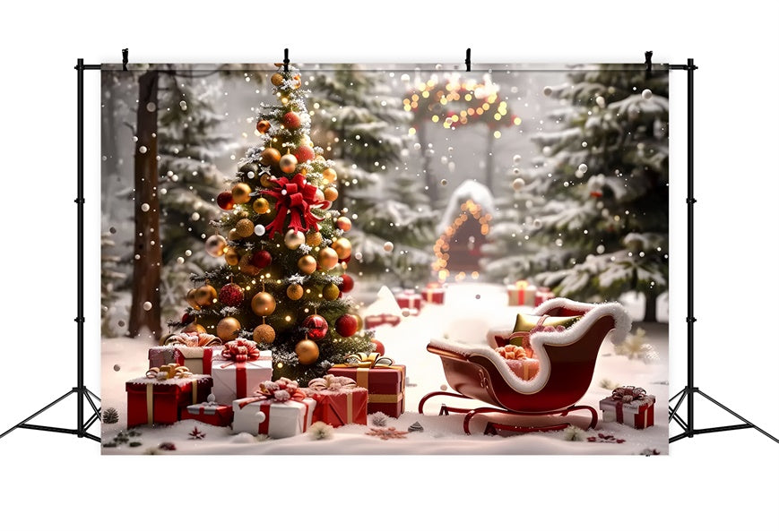Toile de Fond Arbre de Noël avec Traîneau et Cadeaux BRP8-48