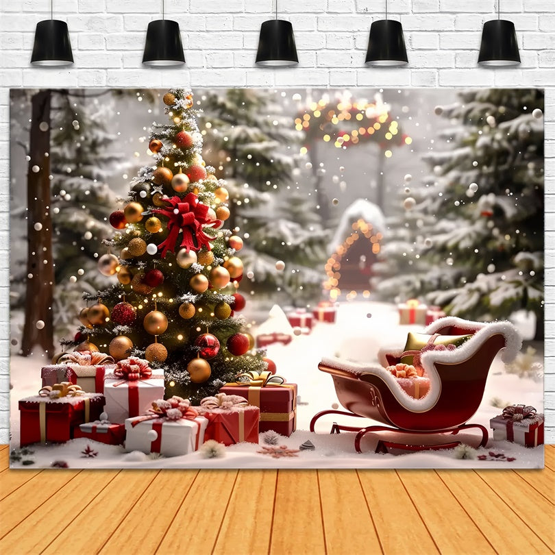 Toile de Fond Arbre de Noël avec Traîneau et Cadeaux BRP8-48