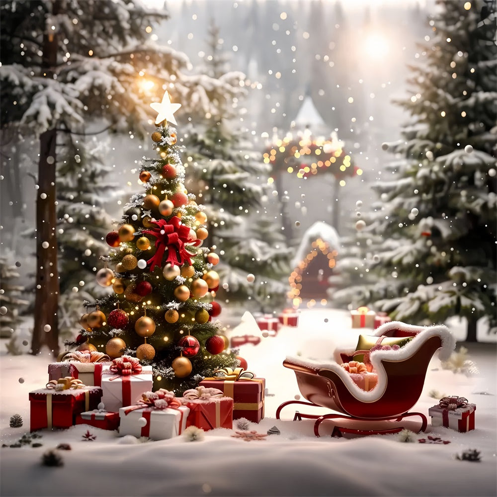 Toile de Fond Arbre de Noël avec Traîneau et Cadeaux BRP8-48