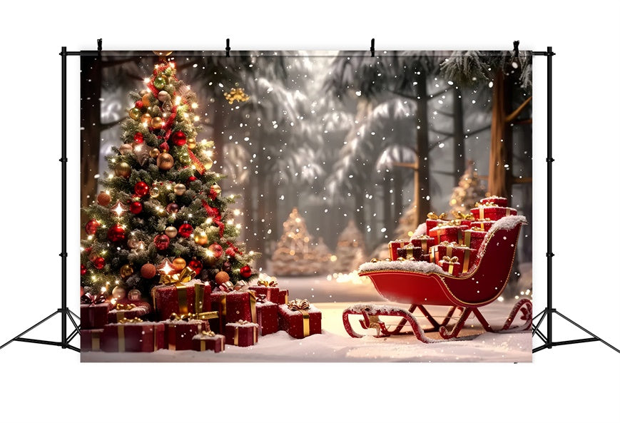 Toile de Fond Traîneau dans le Pays des Merveilles Hivernal de Noël BRP8-49