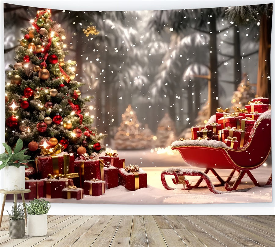 Toile de Fond Traîneau dans le Pays des Merveilles Hivernal de Noël BRP8-49