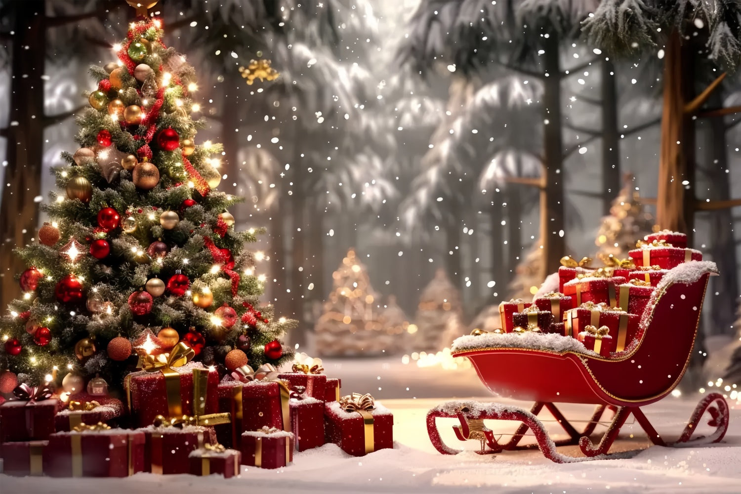 Toile de Fond Traîneau dans le Pays des Merveilles Hivernal de Noël BRP8-49