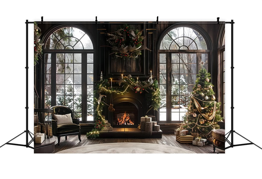 Toile de Fond Cheminée et Scène à la Fenêtre de Noël BRP8-52