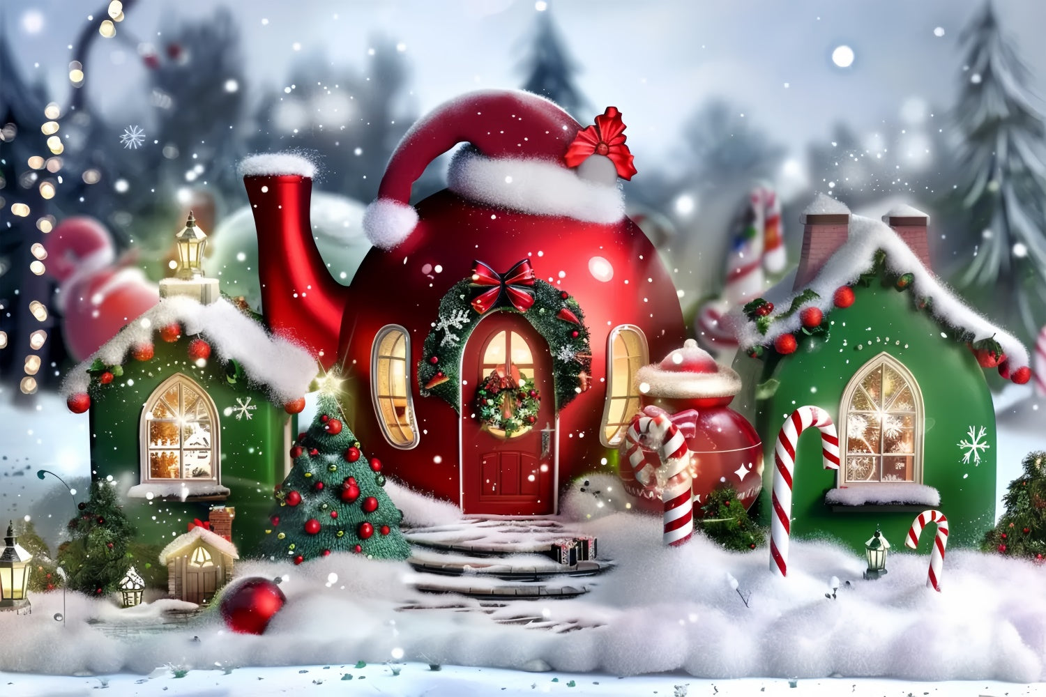 Toile de Fond Cottage avec Chapeau de Père Noël BRP8-58