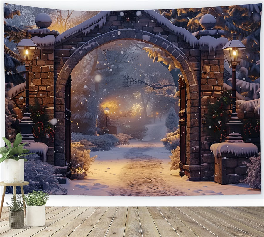 Toile de Fond Sentier Serein sous Arche Enneigée de Noël BRP8-61