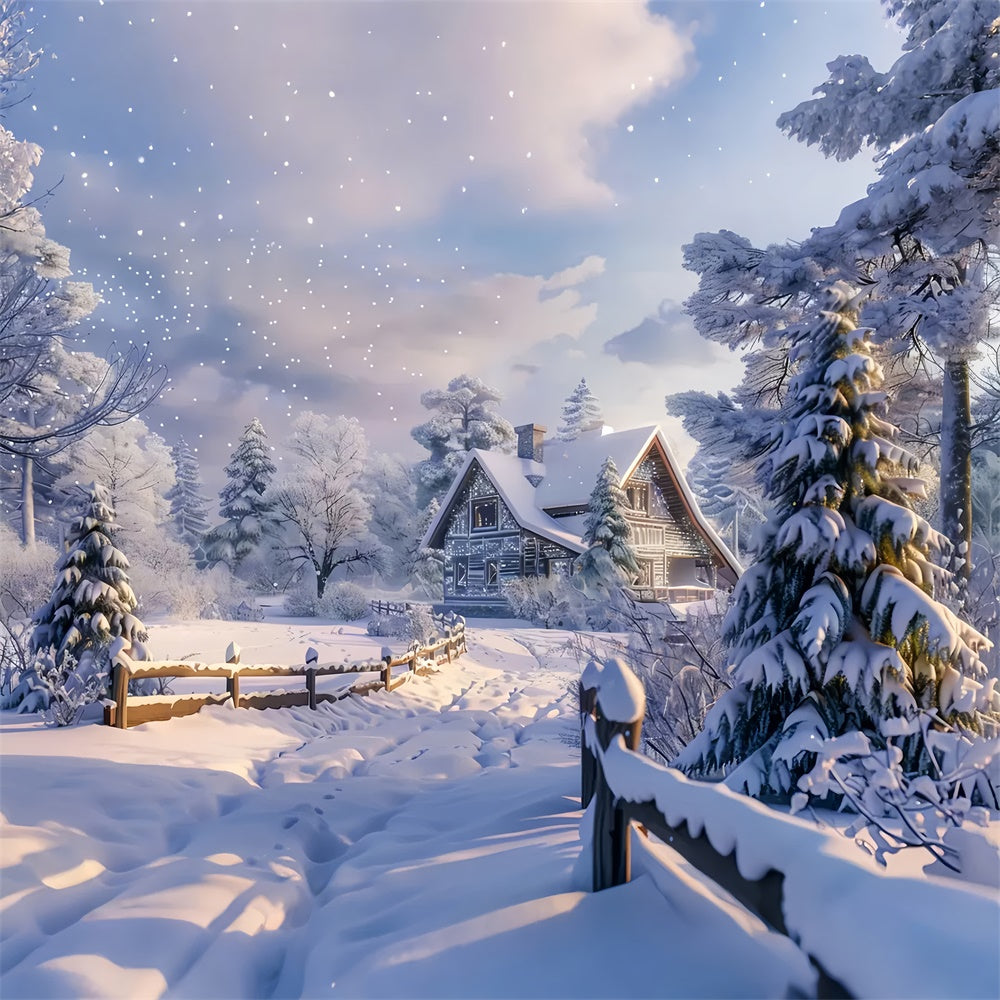 Toile de Fond Chalet Enneigé dans la Forêt de Noël BRP8-63