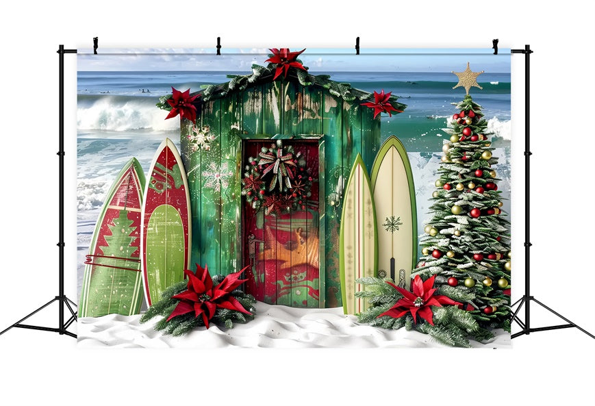 Toile de Fond Cabane de Surf à la Plage de Noël BRP8-67