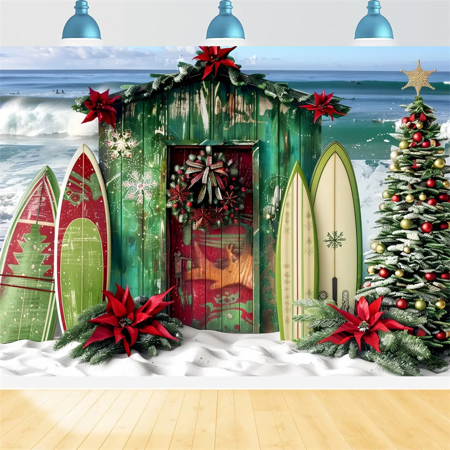 Toile de Fond Cabane de Surf à la Plage de Noël BRP8-67