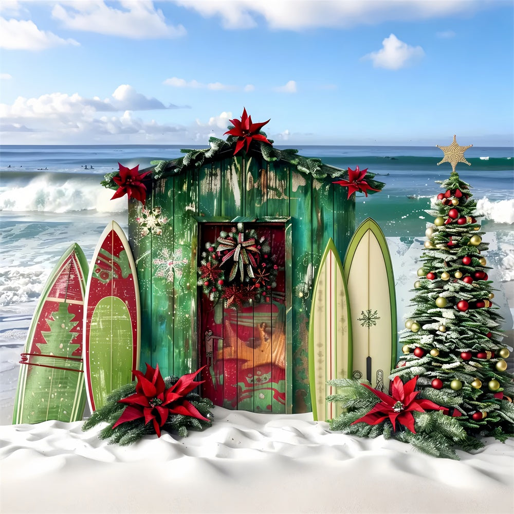 Toile de Fond Cabane de Surf à la Plage de Noël BRP8-67