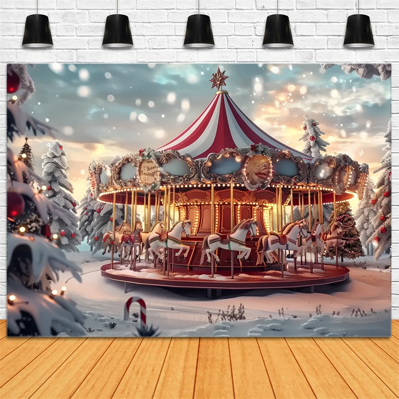 Toile de Fond Carrousel au Milieu des Pins Enneigés de Noël BRP8-68