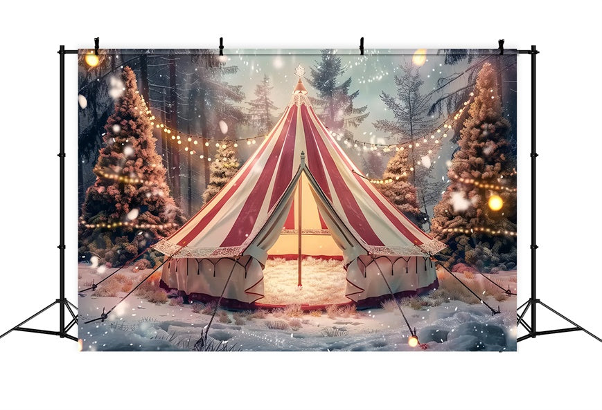Toile de Fond Tente au Milieu des Arbres Enneigés de Noël BRP8-69